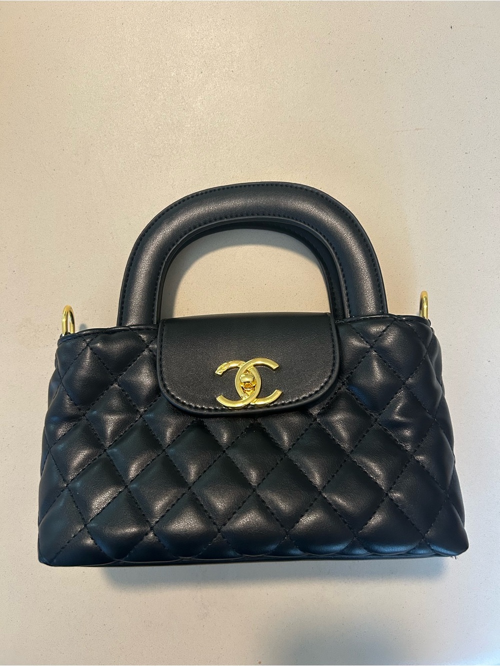 CHANEL Black Quilted Mini Top-Handle Bag with Gold CC